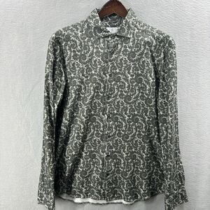 Emanuel Berg Shirt Mens Large Jersey Knit Stretch Green Paisley Rosrath Preppy